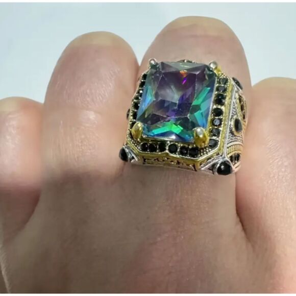 Men's Turkish Signet Ring Square Mystic Topaz Stone Size 11 - Picture 1 of 7